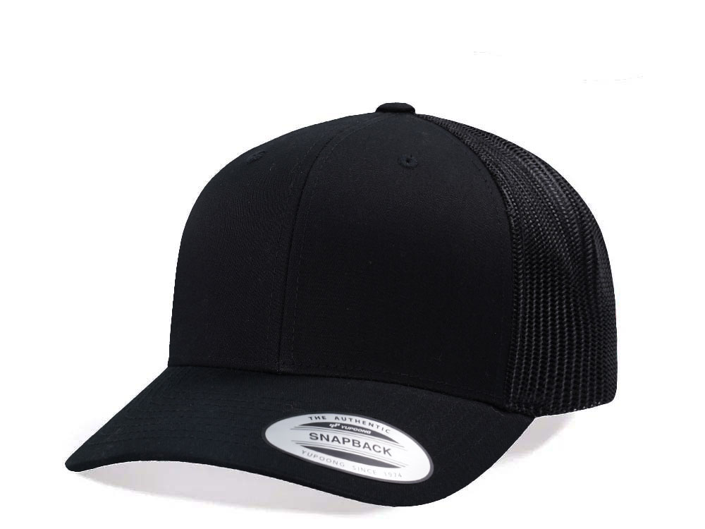 Yupoong Basic Black Retro Trucker Snapback Hat