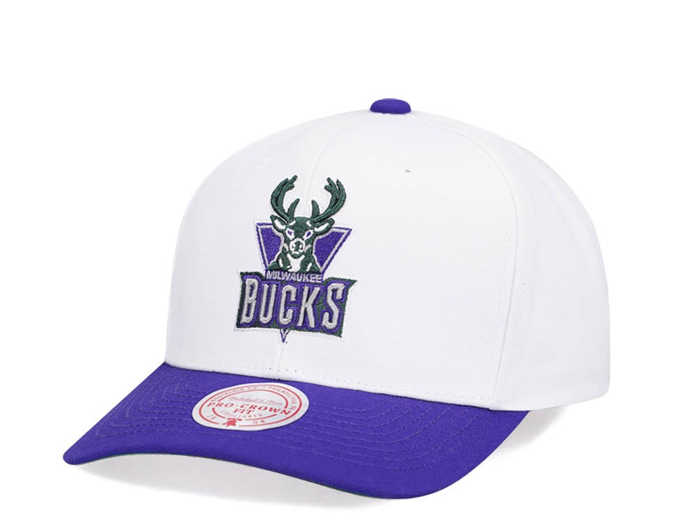 Mitchell & Ness Milwaukee Bucks Team Two Tone 2.0 Pro White Snapback Cap