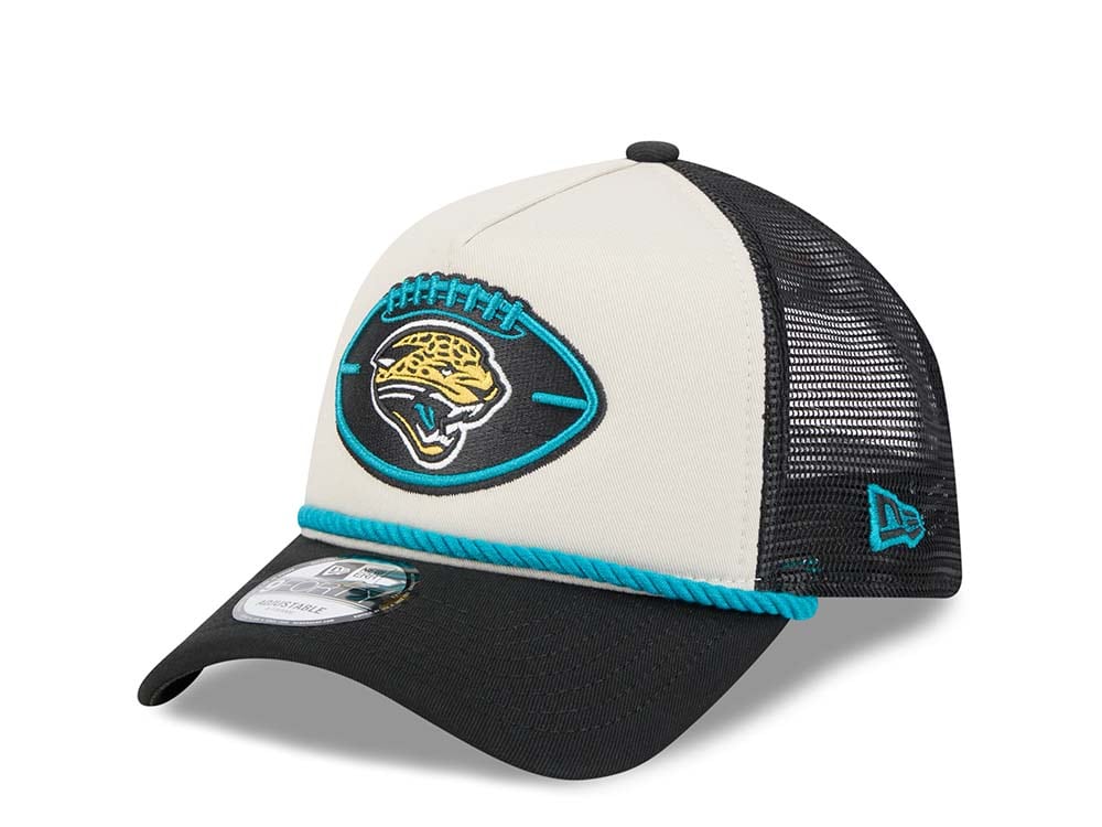 New Era Jacksonville Jaguars Sideline 2024 9Forty A Frame Trucker Snapback Cap