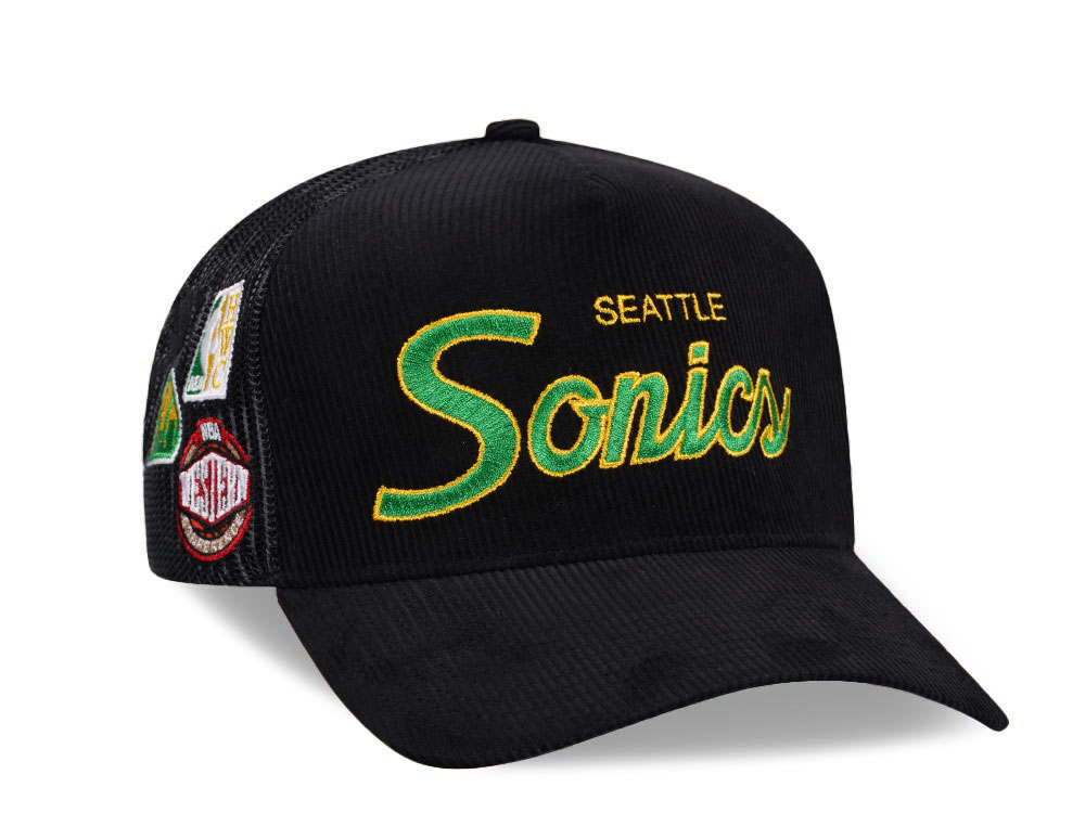 Mitchell & Ness Seattle Supersonics Times up Black Cord Hardwood Classic Trucker Snapback Cap