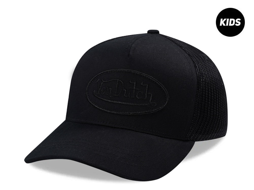 Von Dutch Oval Patch All Black Kids Edition Trucker Snapback Hat