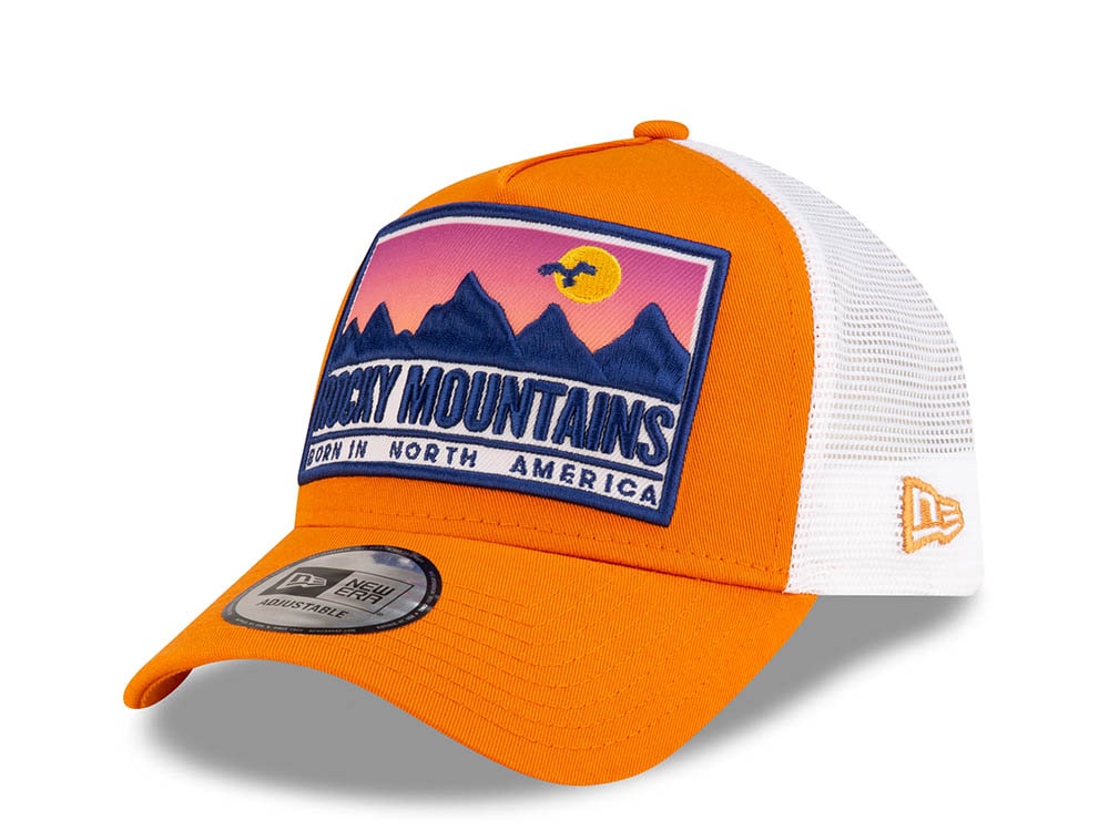 New Era Rocky Mountains Patch Orange 9Forty A Frame Trucker Snapback Cap