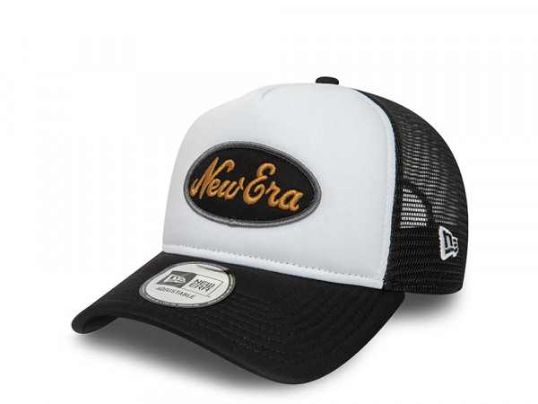 New Era Oval Patch White Black A Frame Trucker Snapback Cap